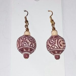 Red Folk Ethnic Beads Fashion Earrings Dangle Ball